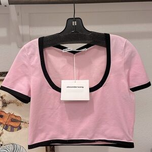 ❌SOLD❌ Alexander Wang SCOOP NECK SS TEE WITH CONTRAST CRYSTAL a TRIMS